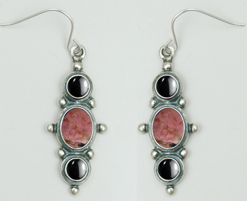 Sterling Silver Drop Dangle Earrings With Rhodonite Quartz And Hematite